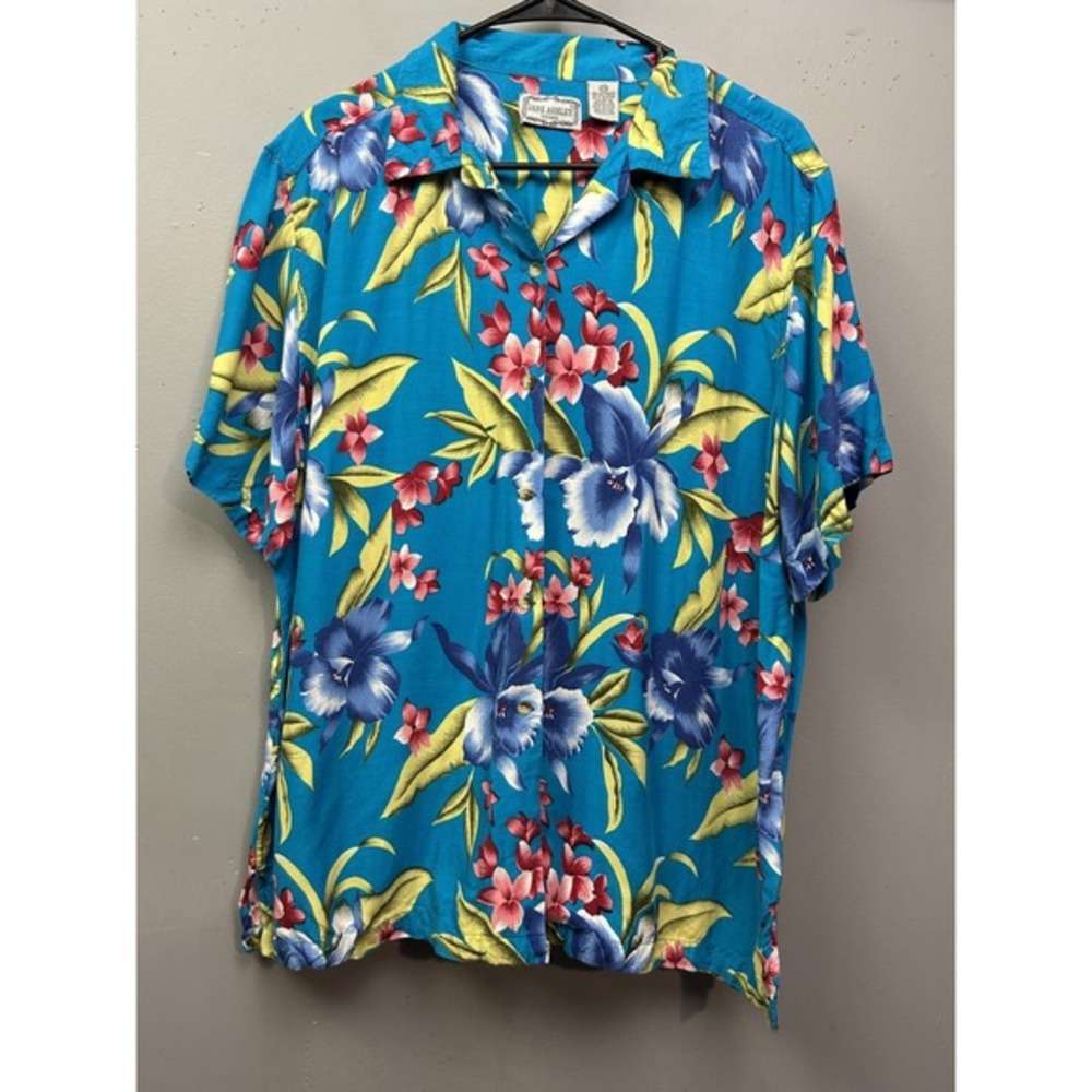 Jane Ashley Shirt Mens 2XL Hawaiian Floral Rayon Button Up‎ Vacation Tropical